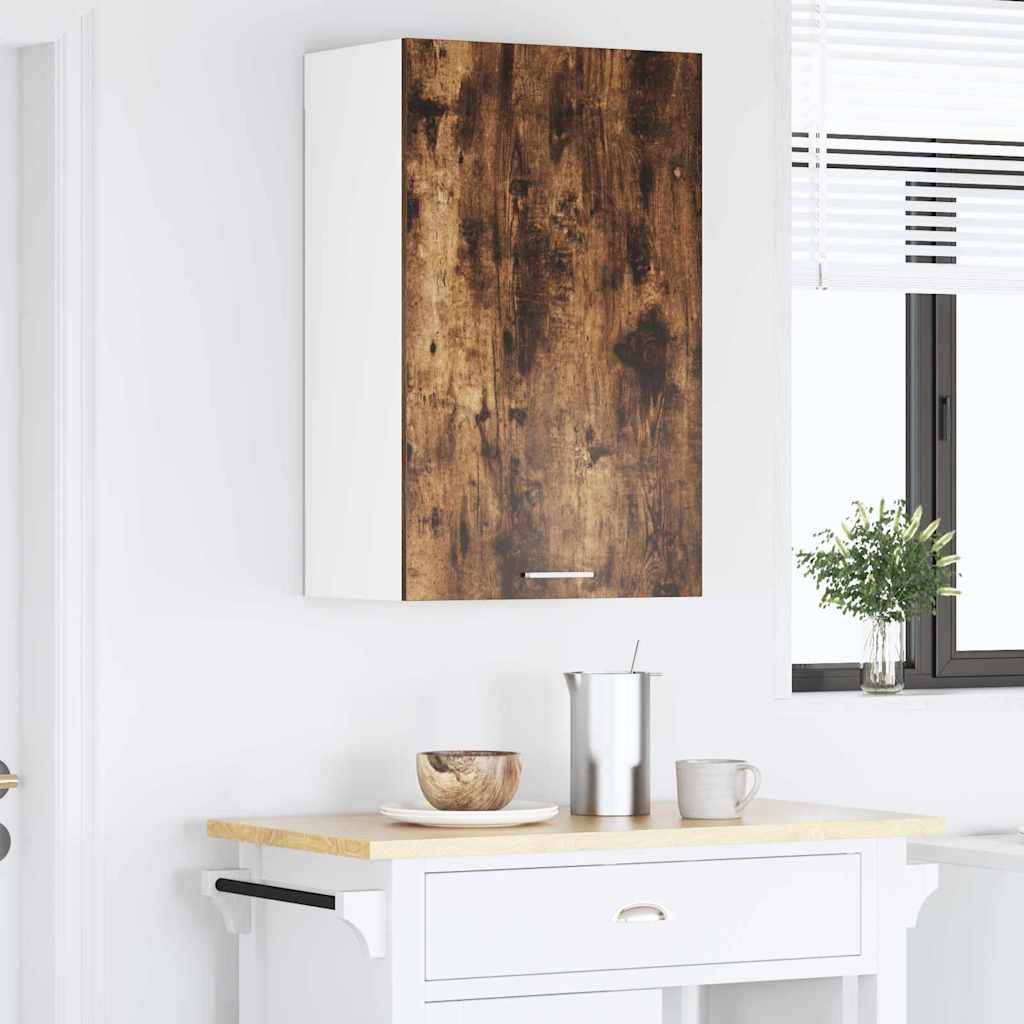vidaXL Hängeschrank mit Tür Geräucherte Eiche und Weiß 50 x 31 x 80 cm
