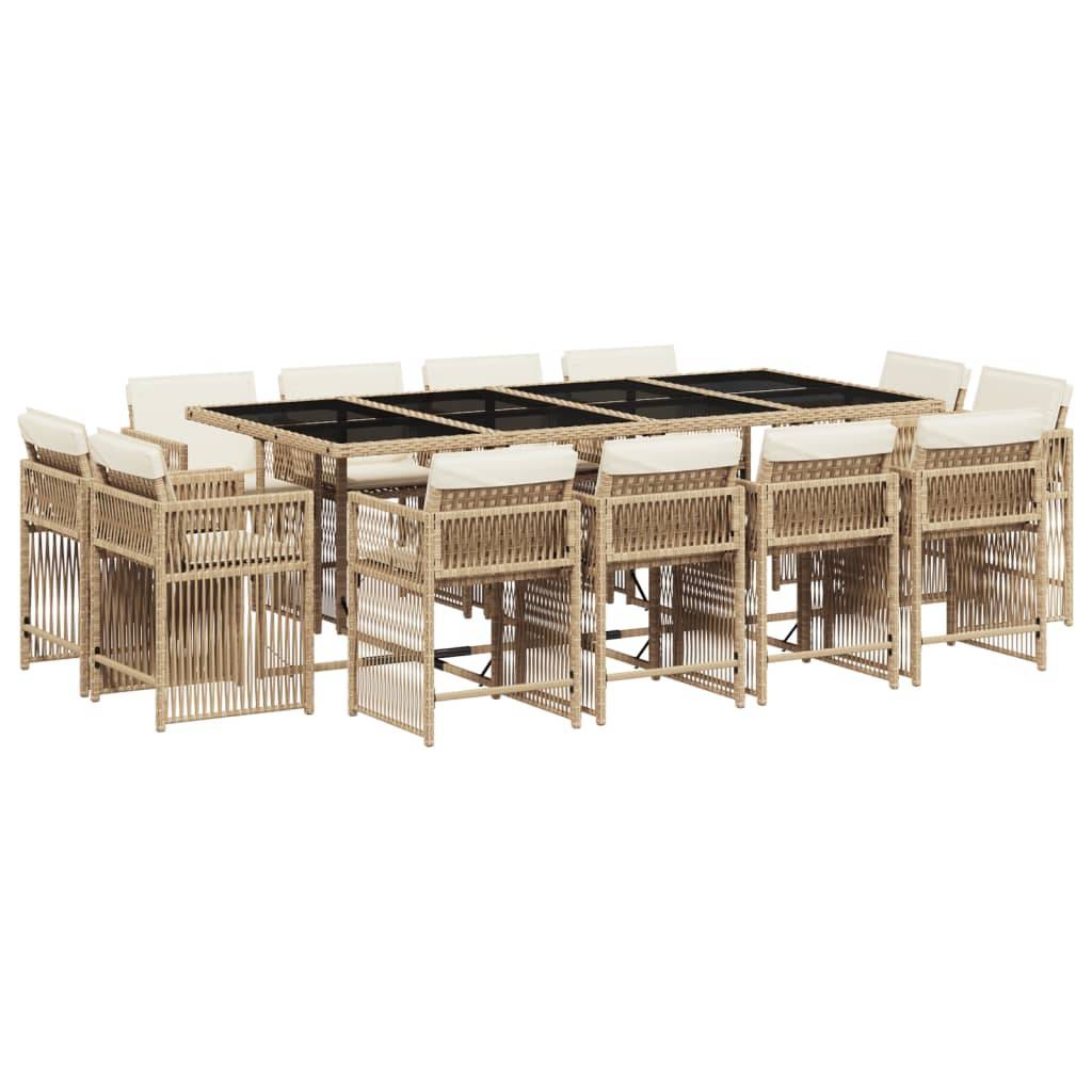 vidaXL 13-tlg. Garten-Essgruppe mit Kissen Beige Poly Rattan
