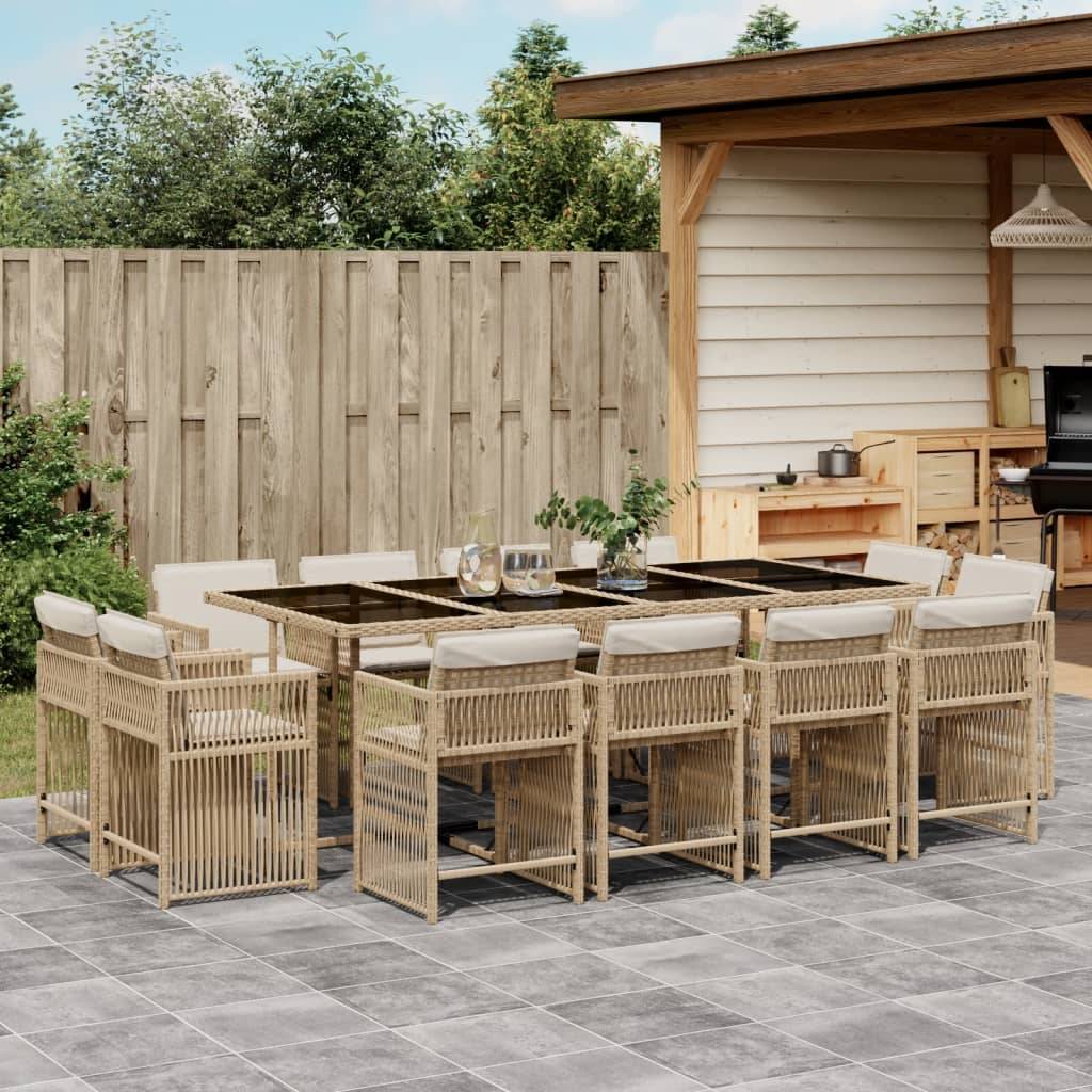 vidaXL 13-tlg. Garten-Essgruppe mit Kissen Beige Poly Rattan