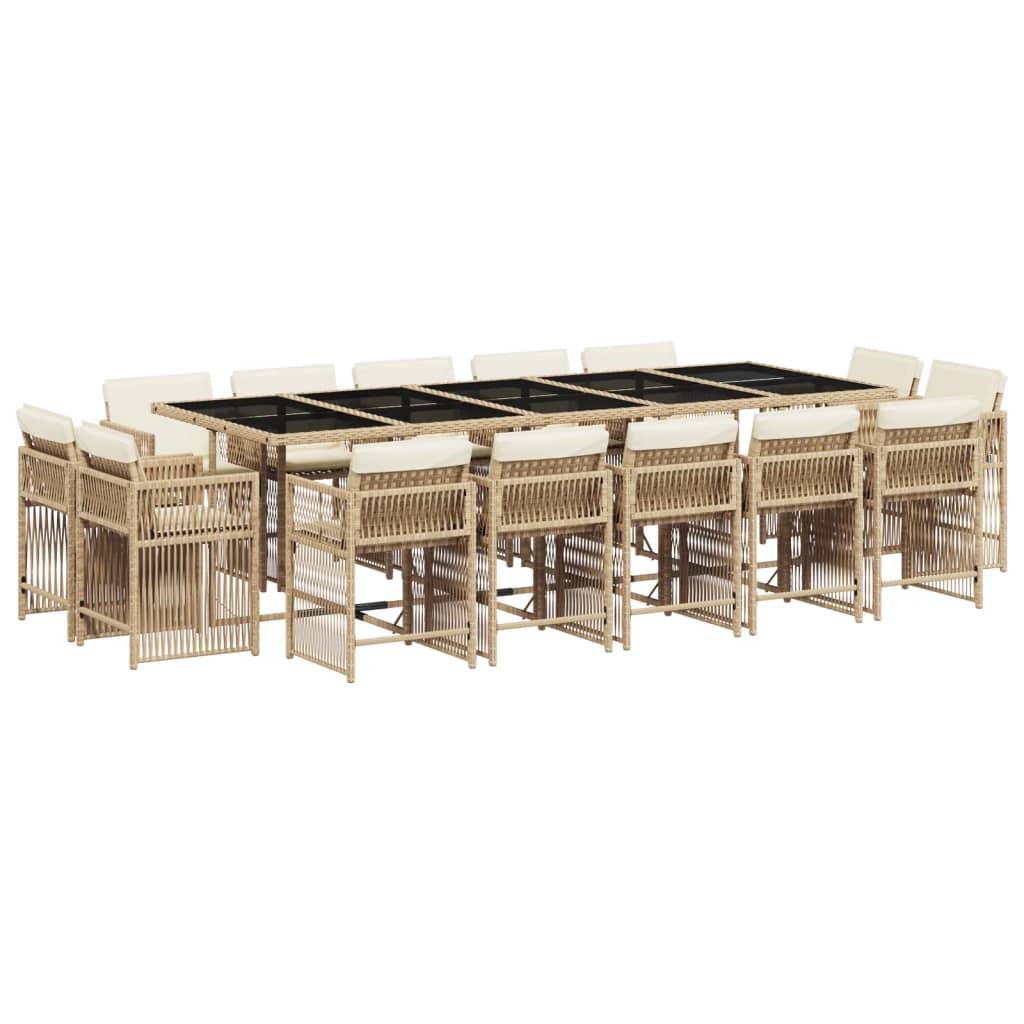 vidaXL 15-tlg. Garten-Essgruppe mit Kissen Beige Poly Rattan