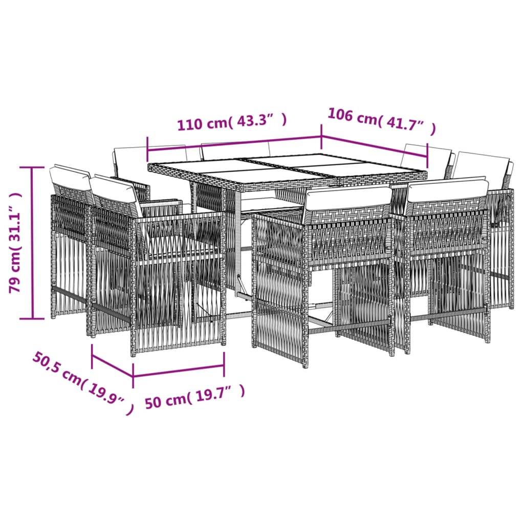 vidaXL 9-tlg. Garten-Essgruppe mit Kissen Beige Poly Rattan