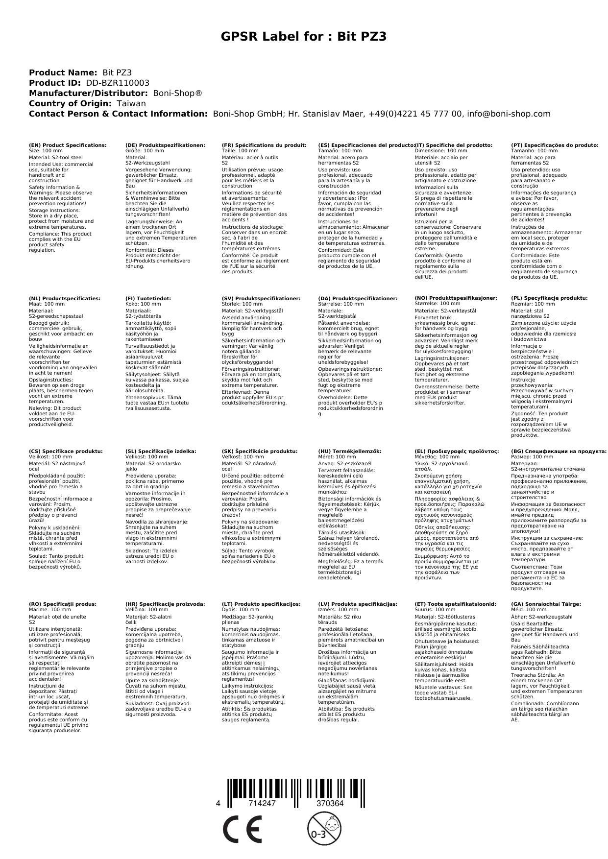 PZ3 Bit 100mm, S2 Stahl, Industriequalität