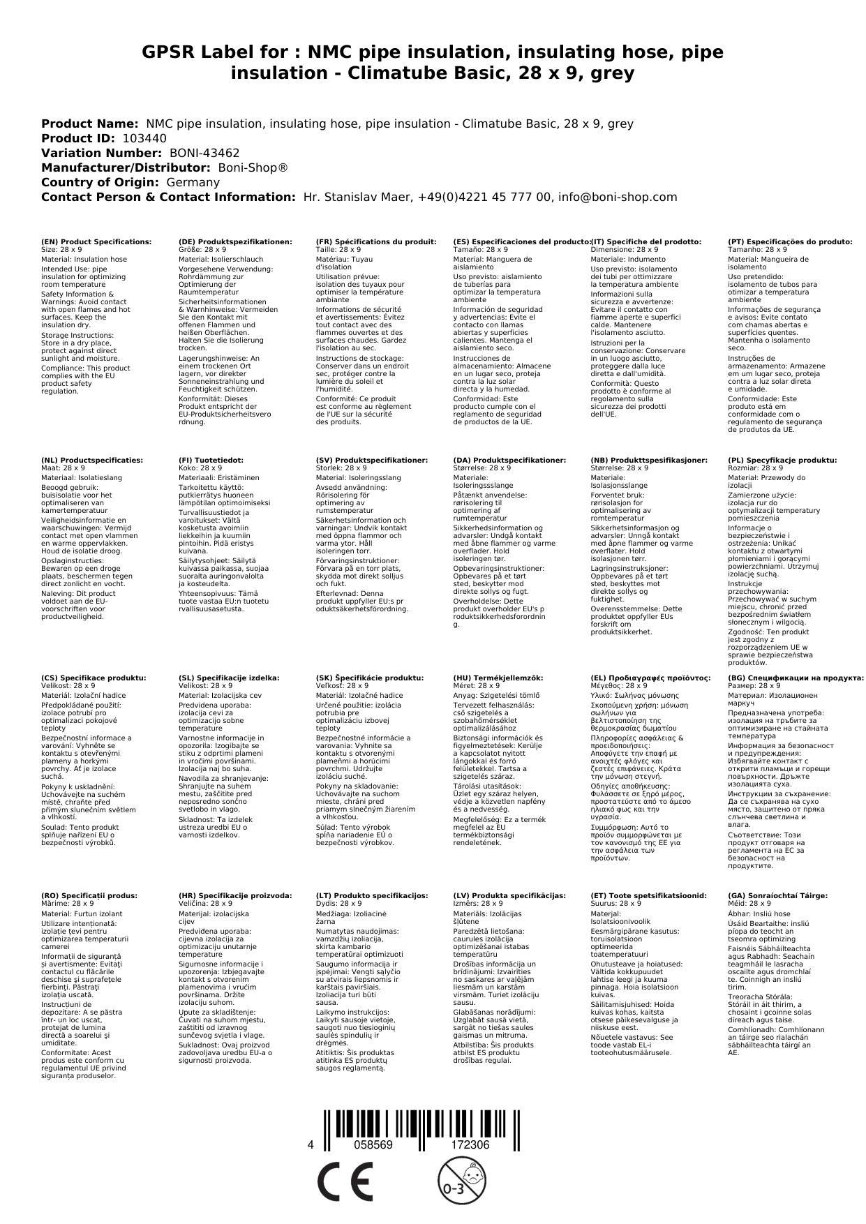 Rohrisolierung 28 mm, Isolierschlauch 9 mm grau