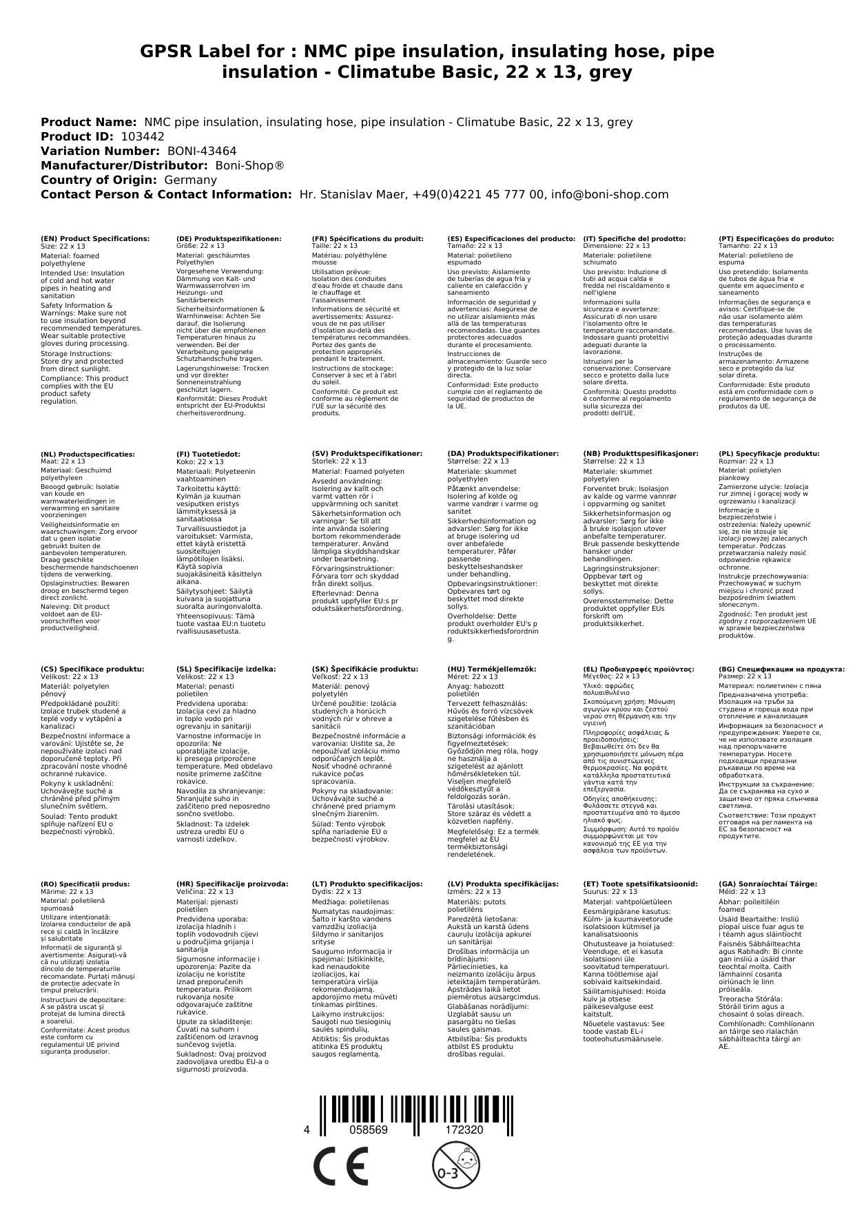 Rohrisolierung, Isolierschlauch, Rohrdämmung 22mm, Grau