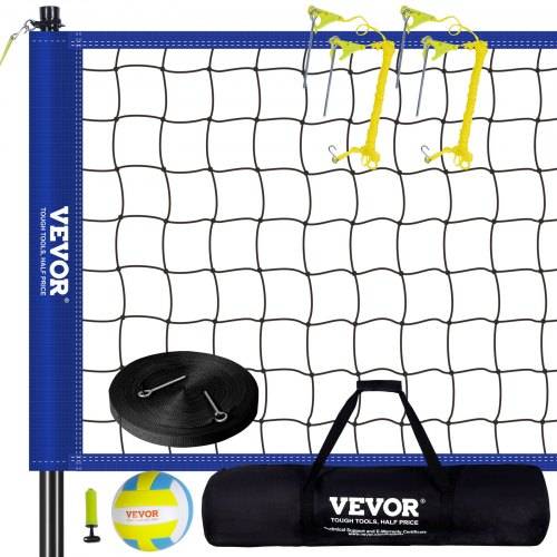 VEVOR Volleyballnetz Höhenverstellbares Volleyballnetz Set, 9,7 x 2,4 m Tragbarer Beachvolleyball-Netz, Blau Volleyballnetz Faltbare Volleyballnetz