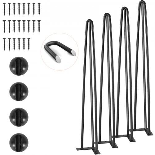 VEVOR 4er-Set Tischbeine Hairpin Tischkufen 710mm hoch 110x110mm Montageplatte Kohlenstoffstahl mattschwarze Pulverbeschichtung Tischfü_e mit