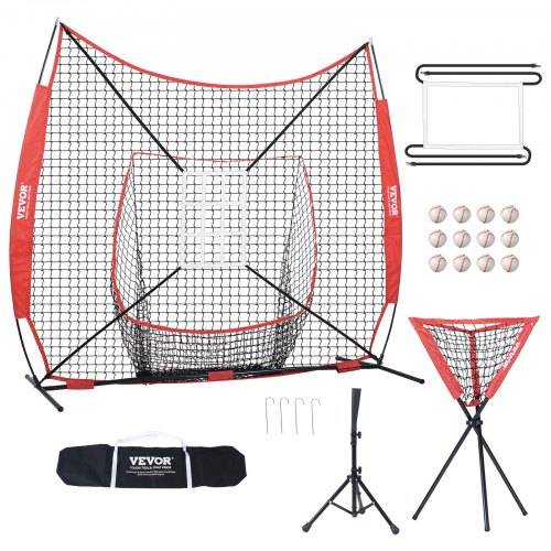 VEVOR 244 x 106 x 211 cm Baseball-Softball-_bungsnetz, Tragbares Baseball-Trainingsnetz zum Schlagen, Fangen, Pitchen, Backstop-Ausrüstung mit