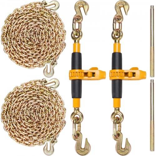 VEVOR Ratschen-Kettenbinder 2 Stück 3/8"-1/2" Hochleistungs-Lastbinder mit G80-Ketten 5443 kg sichere Belastungsgrenze, arbeitssparender