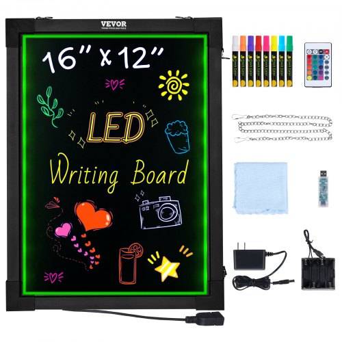 VEVOR LED-Nachrichtenschreibtafel, 16 x 12 Zoll beleuchtete, löschbare Kreidetafel, Menüschild mit Neoneffekt, Zeichentafel mit 8 fluoreszierenden