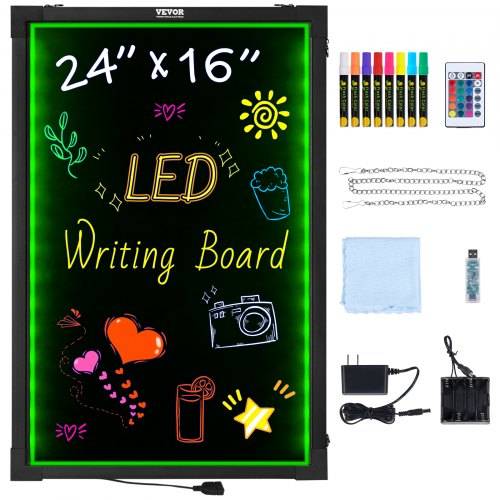 VEVOR LED-Nachrichtenschreibtafel, 24 x 16 Zoll gro_e, beleuchtete, löschbare Kreidetafel, Menüschild mit Neoneffekt, Zeichentafel mit 8 fluoreszier