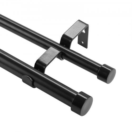 VEVOR Gardinenstangen Innenlauf 2-Läufig, 92-183cm Gardinenstangen 13,6kg Tragfähigkeit Verstellbar mit Abgerundetem Kopf & Halterung - Dekorative