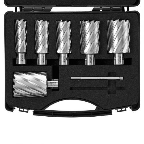 VEVOR Kronenbohrer-Set Metall 6 tlg. Kernbohrer-Satz 50,8 mm Schnitttiefe Ringschneider-Set, aus M2AL-Schnellarbeitsstahl Zubehör für Magnetbohrmasc