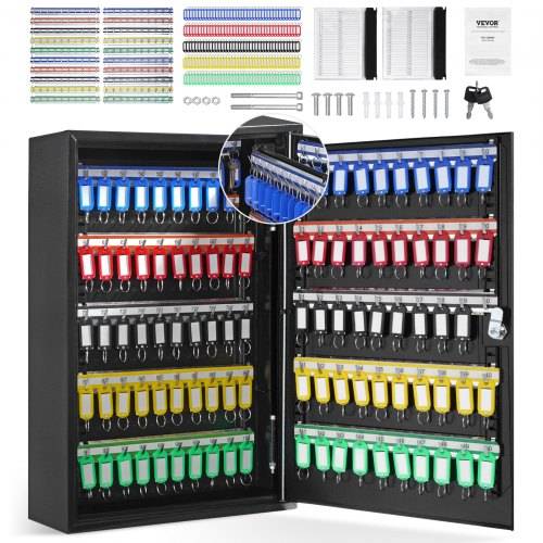 VEVOR Schlüsselschrank Schlüsselkasten 200 Schlüssel, Schwarz Schlüsselbox Schlüsseltresor Einstellbar, Abschlie_barer Schlüsselschrank mit 20 S