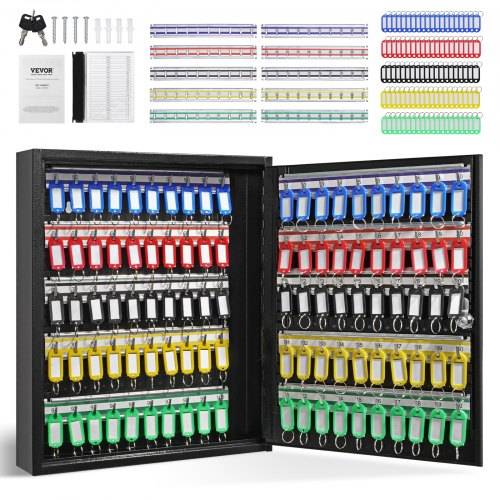 VEVOR Schlüsselschrank Schlüsselkasten 100 Schlüssel, Schwarz Schlüsselbox Schlüsseltresor Einstellbar, Abschlie_barer Schlüsselschrank mit 10 S