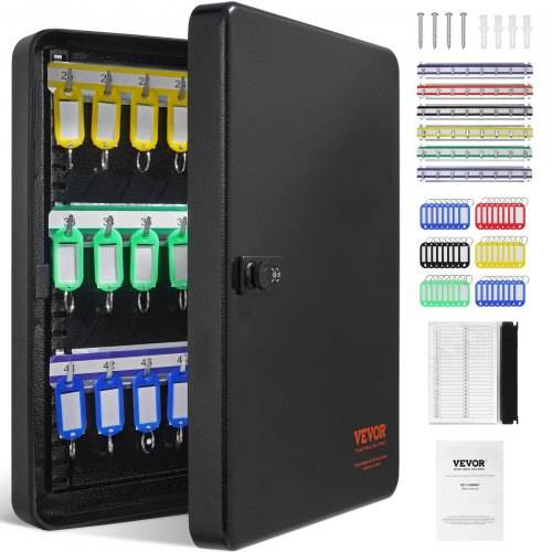 VEVOR Schlüsselschrank Schlüsselkasten 48 Schlüssel, Schwarz Schlüsselbox Schlüsseltresor Einstellbar, Abschlie_barer Schlüsselschrank mit 6 x S