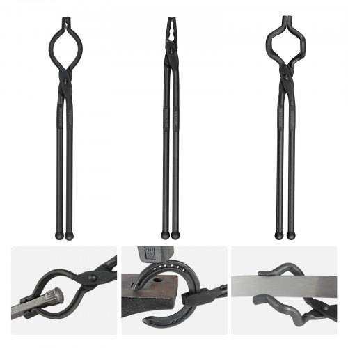 VEVOR Schmiedezange-Set, V-Bit, Wolf, ZV-Zange 3 Stk. Kohlenstoffstahl Schmiedezange, 461 x 68 x 18 mm / 458 x 38 x 19 mm / 463 x 78 x 52,3 mm