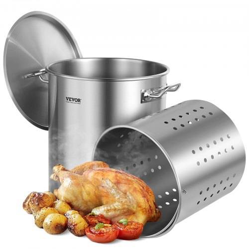VEVOR Kochtopf 39,7 L Edelstahl, 350 x 410 mm Gro_volumiger Suppentopf mit Sieb, als Spargeltopf So_entopf Geeignet, Praktischer Küchentopf Gro_e