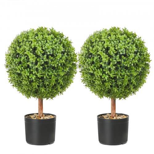 VEVOR 2x Buchsbaumkugel Künstlich 559mm Garten Deko Buchsbaum im Blumentopf Kugel künstlich Buchskugel Kunstpflanze aus PE, Holz, PP inkl. 4 Stk. De