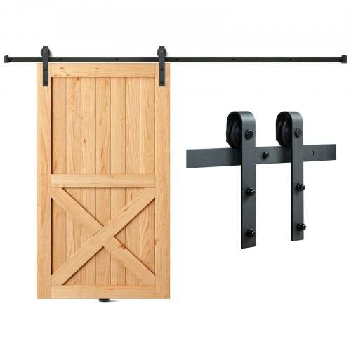VEVOR 244cm Schiebetürbeschlag J-förmig Schiebetürsystem mit 2-teiligen Schienen 150kg Tragfähigkeit Laufschiene Ideal für Schiebetüren mit Tür