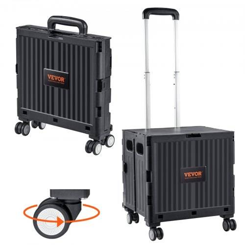 VEVOR Einkaufstrolley Klappbar 24,9kg(Dynamisch)/49,8kg(Statisch) Trolley aus PP-Korb und Gummirädern Einkaufskorb Einkaufswagen 364x310x892mm