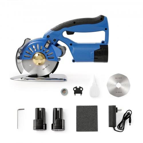 VEVOR Tragbarer Stoffschneider 150 W, Elektrischer Industrieller Stoffschneider, Klingengrö_e: 100 mm, Max. Schnittdicke: 27 mm, Drahtlose