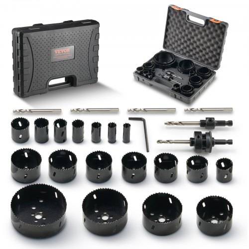 VEVOR Lochsäge Set Bimetall, 18-tlg. Lochblätter, 6 Lochbohrer Schnitttiefe 38 mm, Bimetall Lochsägensatz Bohrmaschine Zubehör, Profi Lochsägen z