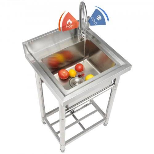 VEVOR Edelstahl-Waschbecken, Freistehendes Waschbecken, inkl. Wasserhahn und Beinen, 41 x 33 x 22 cm Kommerzielle Einzelwaschbecken für Garage