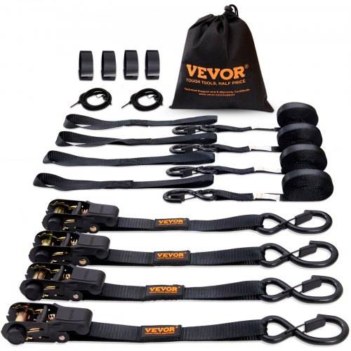 VEVOR 4er-Set Spanngurt 0,025 x 4,6 m Zurrgurt 998 kg Ratschenzurrgurt Polyester-Gurt Kohlenstoffstahl-Haken Befestigungsgurt Ratschenspanngurt