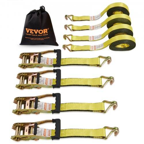 VEVOR 4er-Set Spanngurt 0,05 x 8 m Zurrgurt 4536 kg Ratschenzurrgurt Polyester-Gurt und Kohlenstoffstahl-Haken Befestigungsgurt Ratschenspanngurt