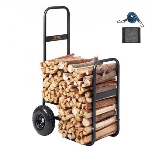 VEVOR Kaminholzwagen 67x52x110cm Brennholzwagen Pulverbeschichteter Stahl Brennholzkarre mit 266,7-mm-Gummirädern Holzwagen 113,4 kg Tragfähigkeit