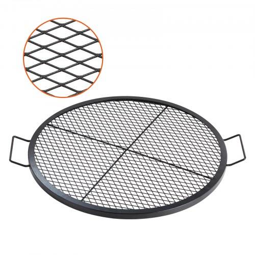 VEVOR X-Marks Feuerstellen-Grillrost, Φ 760 x 25 mm Lagerfeuer-BBQ-Grillrost aus Stahl mit Griff und Stütz-X-Draht, Tragbares Camping-Kochgeschirr