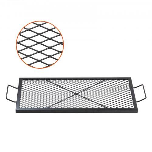 VEVOR 810 x 380 x 25 mm X-Marks Feuerstellen-Grillrost, Rechteckiger Grillrost, Lagerfeuer-BBQ-Grillrost aus Stahl mit Griff, Tragbares
