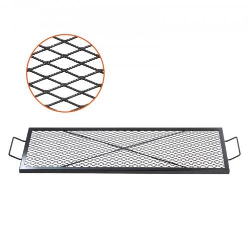 VEVOR 1110 x 380 x 25 mm X-Marks Feuerstellen-Grillrost, Rechteckiger Grillrost, Lagerfeuer-BBQ-Grillrost aus Stahl mit Griff, Tragbares