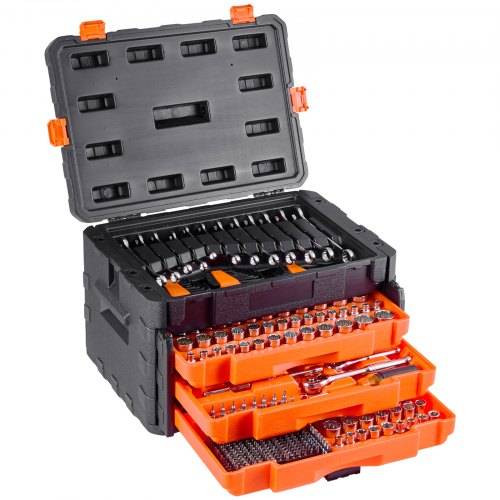 VEVOR Mechaniker-Werkzeugsatz Steckschlüsselsatz (450-tlg.) 6,4/9,5/12,7-mm-Antrieb, tiefe und Standard-Stecknüsse, SAE-metrisches Mechaniker-Werkze