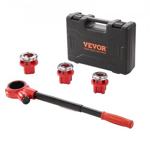 VEVOR Gewindeschneidkluppe Set, 1/2 Zoll NPT, 3/4 Zoll NPT, 1 Zoll NPT, Gewindeschneider, Rohrschneider Set mit 3 NPT-Matrizen, Aufbewahrungskoffer