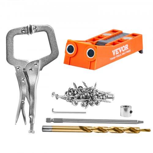 VEVOR 50 tlg. Pocket Hole Jig Kit Doppeltaschenloch mit Vierkantantriebsbit & C-Klemmen, Dübelhilfe Bohrlehre zum Bohren von Taschenlöchern und Schr