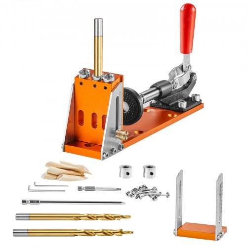 VEVOR Pocket Hole Jig Kit Dreitaschenloch mit Schraubenschlüssel & Vierkantantriebsbits, Dübelhilfe Bohrlehre zum Bohren von Taschenlöchern und Sch