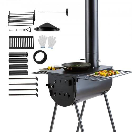 VEVOR Tragbarer Holzofen, Camping-Hot-Zelt-BBQ-Ofen, 300 cm, für den Au_enbereich mit Rohren