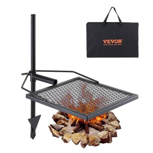 VEVOR Drehspie_ Schwenkgrill Stahl 405 x 405 mm, Holzkohlegrill Tragbarer Grillrost Grillgestell 6 kg Belastbarkeit 300 _ Freistehend