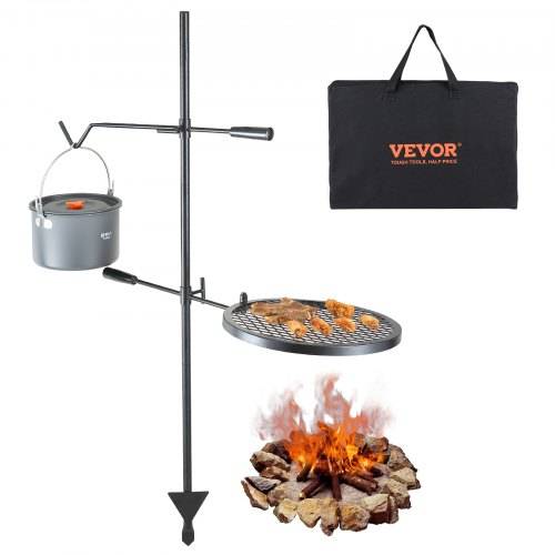 VEVOR Drehspie_ Schwenkgrill Stahl 360 x 360 mm, Holzkohlegrill Doppelte Schichten Grillrost Grillgestell 6 kg Belastbarkeit 300 _ Freistehend