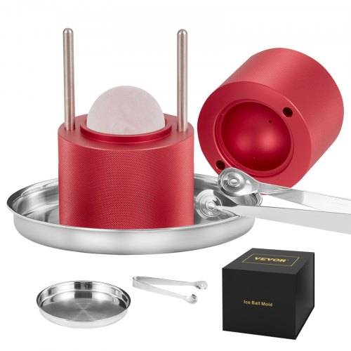 VEVOR Eiswürfelbereiter Eiswürfelformen Satz 60 mm, Eiswürfelform Eiskugelform mit Eiszange & Tropfschale, Alu Rote Strapazierfähige Eiswürfelfor