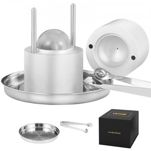 VEVOR Eiswürfelbereiter Eiswürfelformen Satz 60 mm, Eiswürfelform Eiskugelform mit Eiszange & Tropfschale, Alu Strapazierfähige Eiswürfelformen E