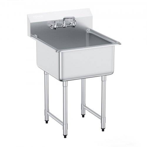 VEVOR Edelstahl Spültisch Gewerbliche Spülbecken 686 x 610 x 1041 mm, Spülbecken Edelstahl mit Wasserhahn 104 kg Tragfähigkeit, Edelstahlspüle Sp