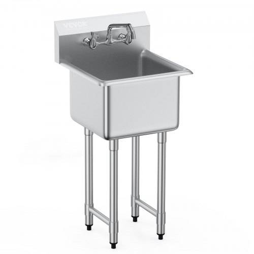 VEVOR Edelstahl Spültisch Gewerbliche Spülbecken 457 x 381 x 1041 mm, Spülbecken Edelstahl mit Wasserhahn 104 kg Tragfähigkeit, Edelstahlspüle Sp