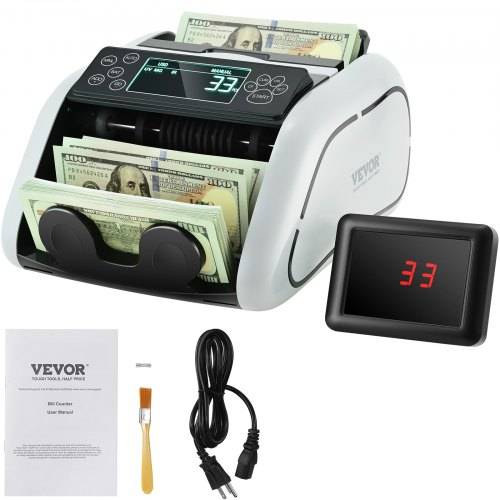 VEVOR Geldzählmaschine, Banknotenzähler mit UV-, MG-, IR- und DD-Falschgelderkennung, USD- und EUR-Geldzählmaschine mit Gro_em LCD & Externem Displ