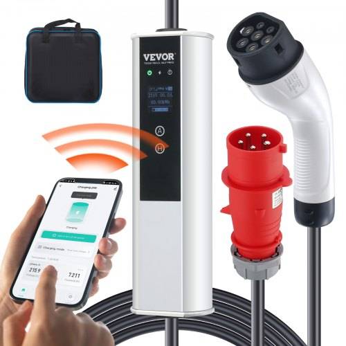 VEVOR Typ2 EV Ladekabel für Elektrofahrzeug 32A Ladegerät mit CEE 32 Stecker Wallbox 7,36kW(einphasig)/22kW(dreiphasig) 7,5m Ladekabel EV Ladestatio