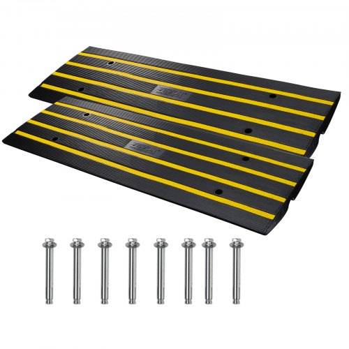 VEVOR 2x Schwellenrampe Vollgummi Türschwellenrampe Max. Belastbarkeit 15Tonnen Bordsteinrampe mit 5,5x3,5cm Kanal Rollstuhlrampe 122x40,5x6,5cm