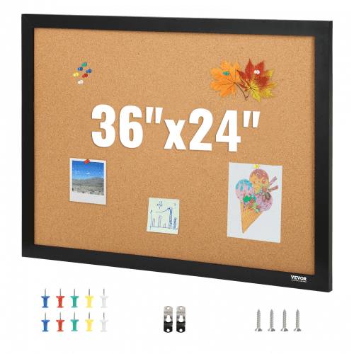 VEVOR Pinnwand Kork 559 x 864 mm, Pinnwand Kork Holzrahmen, Pinnwand aus Kork, Korkwand Pinnwand - Befestigungsmaterial und Druckstifte im