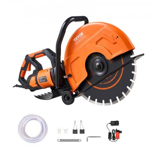 VEVOR Elektrische Betonsäge, 406 mm, Hochleistungs-Kreissäge 2800 W, Schnitttiefe 152 mm, Nass-/Trocken-Scheibensäge mit Wasserrohr, Wasserpumpe,