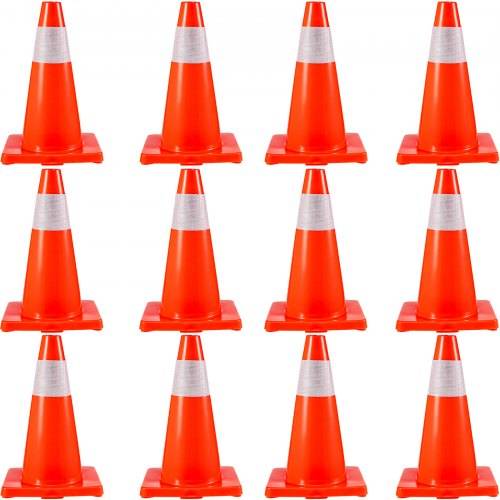 VEVOR 12er-Pack 45,7 cm Verkehrskegel, Sicherheits-Stra_enparkkegel mit PVC-Basis, Orangefarbene Verkehrskegel, Gefährliche Baukegel für das Parken